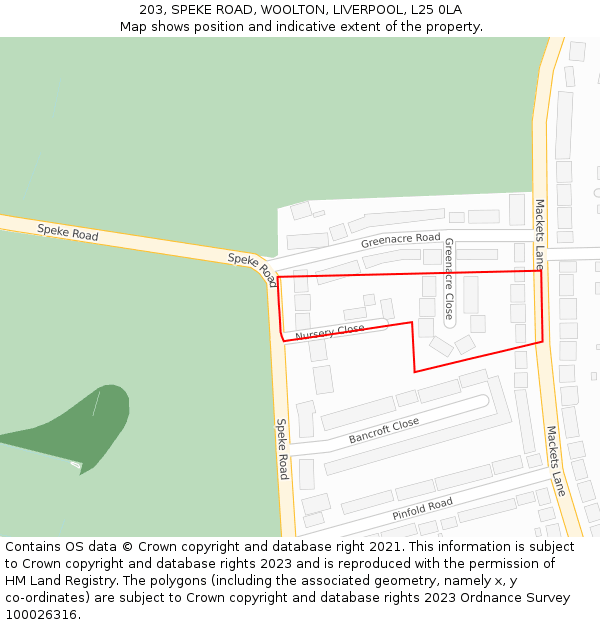 203, SPEKE ROAD, WOOLTON, LIVERPOOL, L25 0LA: Location map and indicative extent of plot