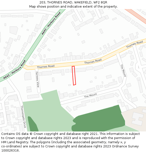 203, THORNES ROAD, WAKEFIELD, WF2 8QR: Location map and indicative extent of plot