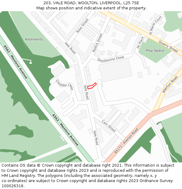 203, VALE ROAD, WOOLTON, LIVERPOOL, L25 7SE: Location map and indicative extent of plot