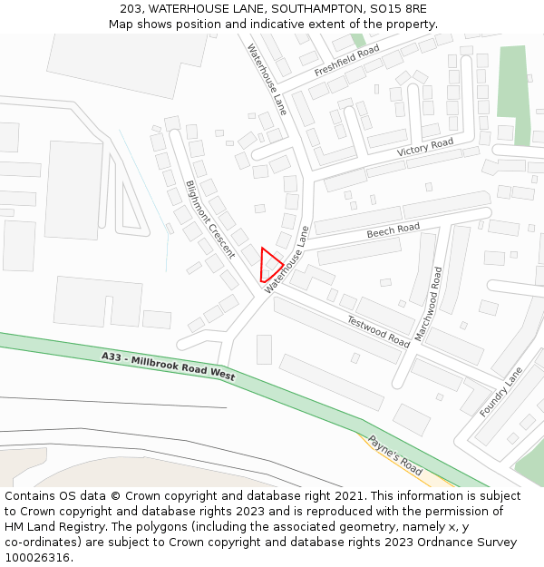 203, WATERHOUSE LANE, SOUTHAMPTON, SO15 8RE: Location map and indicative extent of plot