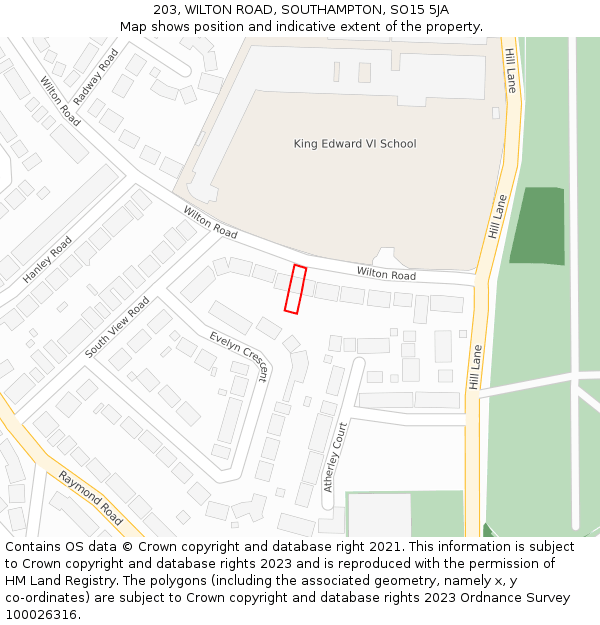 203, WILTON ROAD, SOUTHAMPTON, SO15 5JA: Location map and indicative extent of plot