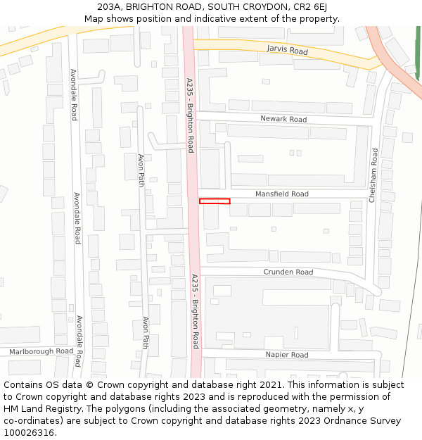 203A, BRIGHTON ROAD, SOUTH CROYDON, CR2 6EJ: Location map and indicative extent of plot