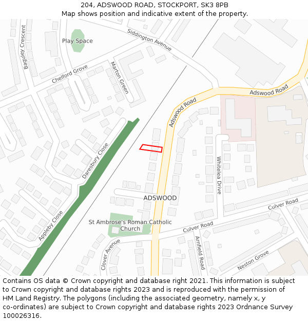 204, ADSWOOD ROAD, STOCKPORT, SK3 8PB: Location map and indicative extent of plot