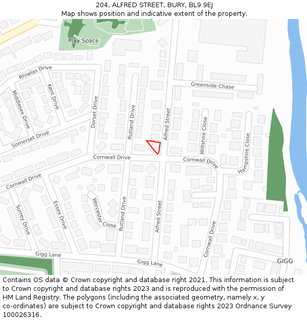 204, ALFRED STREET, BURY, BL9 9EJ: Location map and indicative extent of plot