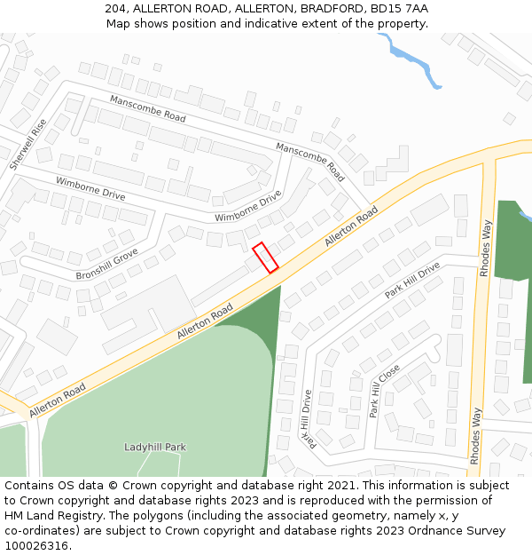 204, ALLERTON ROAD, ALLERTON, BRADFORD, BD15 7AA: Location map and indicative extent of plot