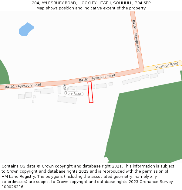 204, AYLESBURY ROAD, HOCKLEY HEATH, SOLIHULL, B94 6PP: Location map and indicative extent of plot