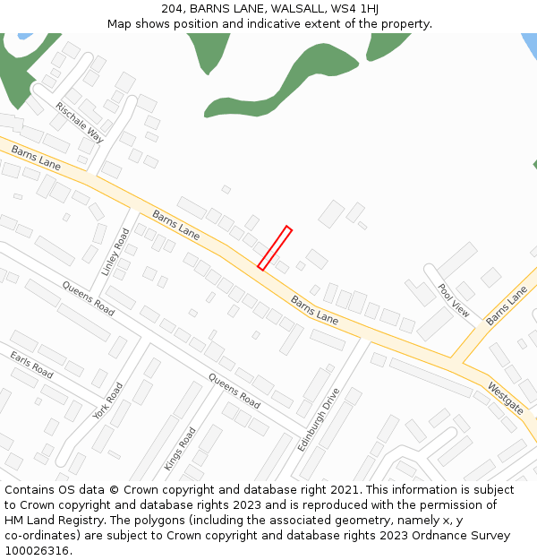 204, BARNS LANE, WALSALL, WS4 1HJ: Location map and indicative extent of plot