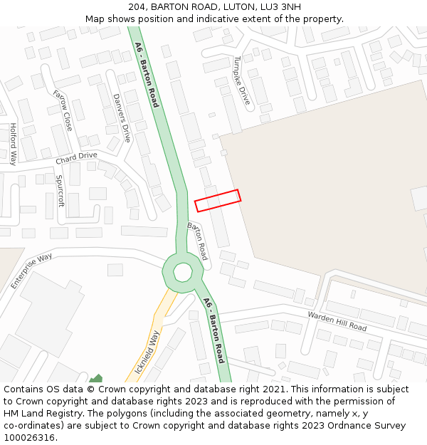 204, BARTON ROAD, LUTON, LU3 3NH: Location map and indicative extent of plot