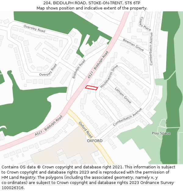 204, BIDDULPH ROAD, STOKE-ON-TRENT, ST6 6TP: Location map and indicative extent of plot