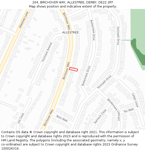 204, BIRCHOVER WAY, ALLESTREE, DERBY, DE22 2RT: Location map and indicative extent of plot