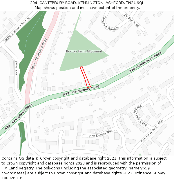 204, CANTERBURY ROAD, KENNINGTON, ASHFORD, TN24 9QL: Location map and indicative extent of plot