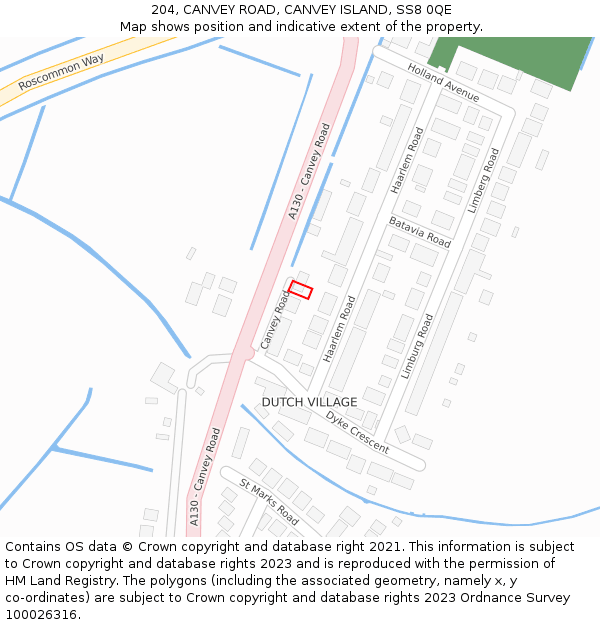 204, CANVEY ROAD, CANVEY ISLAND, SS8 0QE: Location map and indicative extent of plot