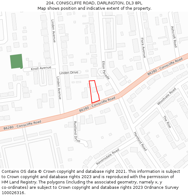 204, CONISCLIFFE ROAD, DARLINGTON, DL3 8PL: Location map and indicative extent of plot