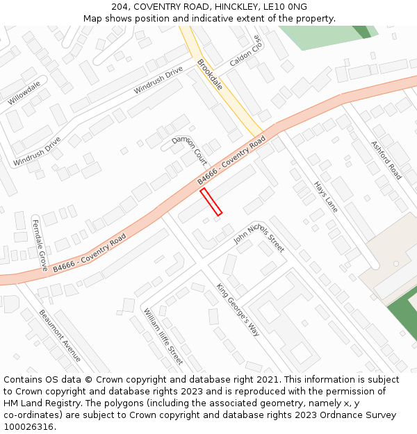 204, COVENTRY ROAD, HINCKLEY, LE10 0NG: Location map and indicative extent of plot