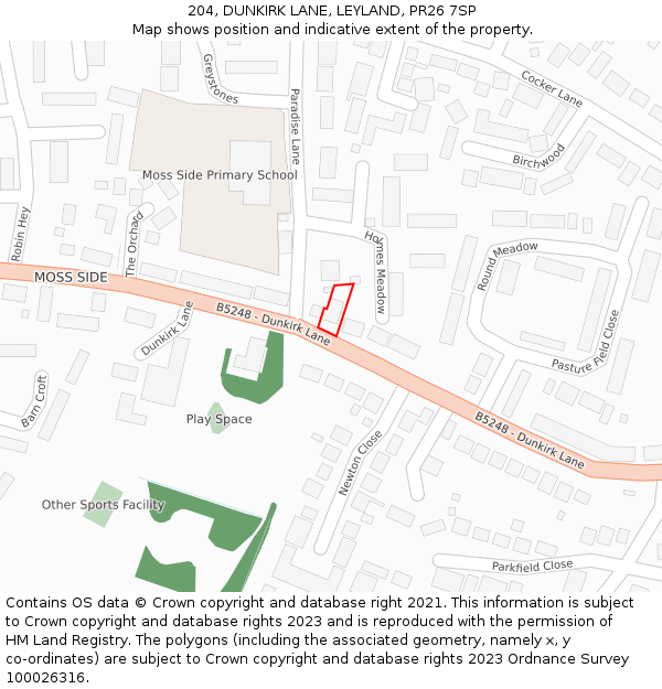 204, DUNKIRK LANE, LEYLAND, PR26 7SP: Location map and indicative extent of plot