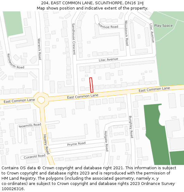 204, EAST COMMON LANE, SCUNTHORPE, DN16 1HJ: Location map and indicative extent of plot