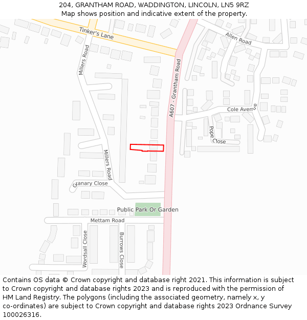 204, GRANTHAM ROAD, WADDINGTON, LINCOLN, LN5 9RZ: Location map and indicative extent of plot