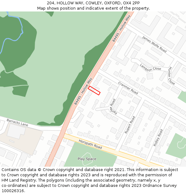 204, HOLLOW WAY, COWLEY, OXFORD, OX4 2PP: Location map and indicative extent of plot