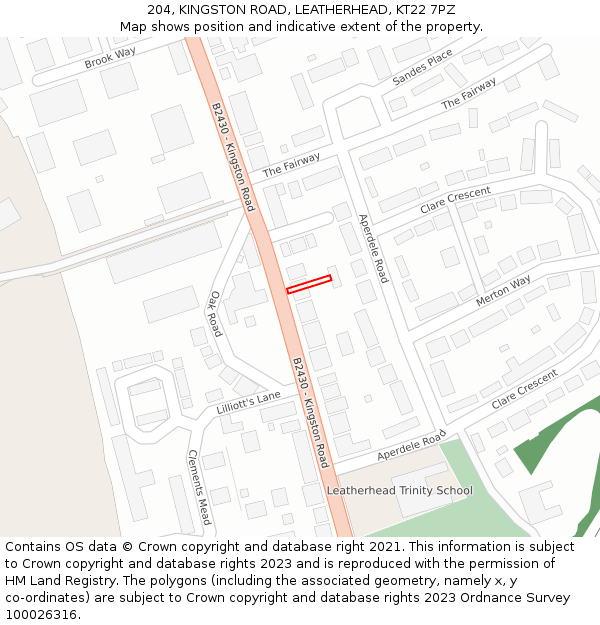 204, KINGSTON ROAD, LEATHERHEAD, KT22 7PZ: Location map and indicative extent of plot