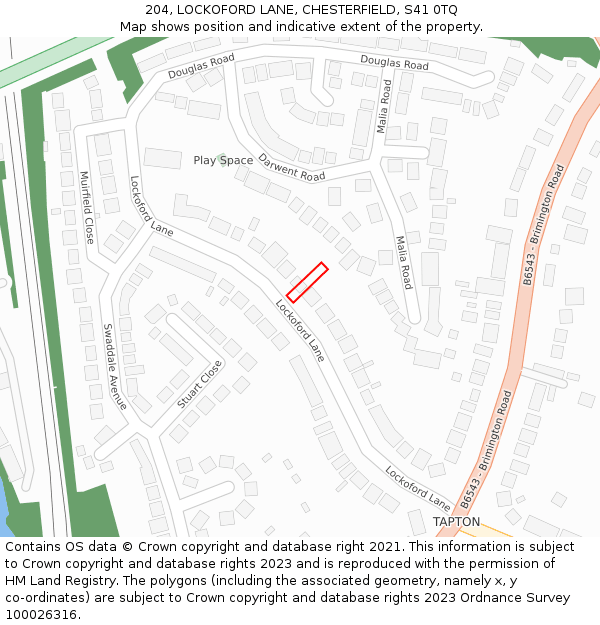 204, LOCKOFORD LANE, CHESTERFIELD, S41 0TQ: Location map and indicative extent of plot