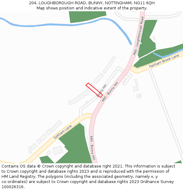 204, LOUGHBOROUGH ROAD, BUNNY, NOTTINGHAM, NG11 6QH: Location map and indicative extent of plot