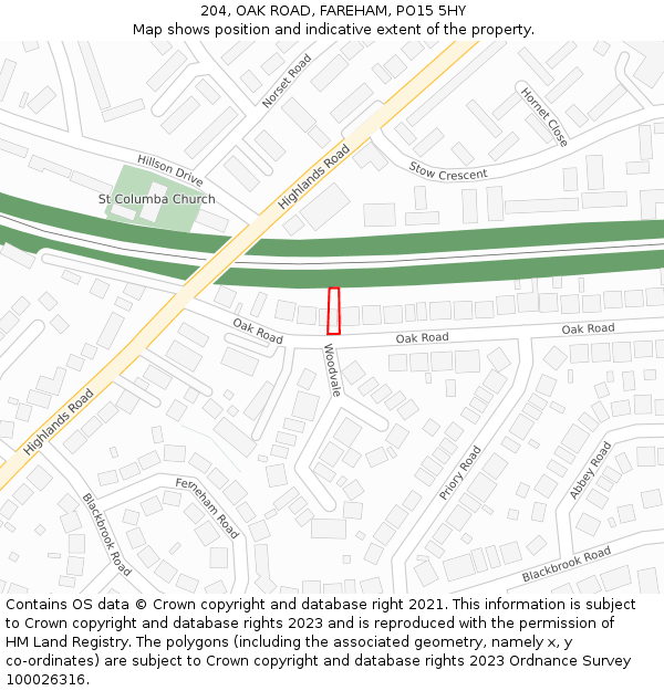 204, OAK ROAD, FAREHAM, PO15 5HY: Location map and indicative extent of plot