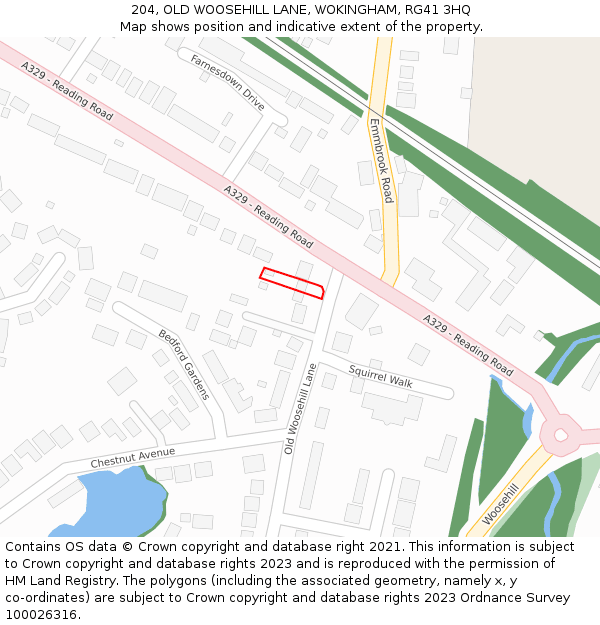 204, OLD WOOSEHILL LANE, WOKINGHAM, RG41 3HQ: Location map and indicative extent of plot