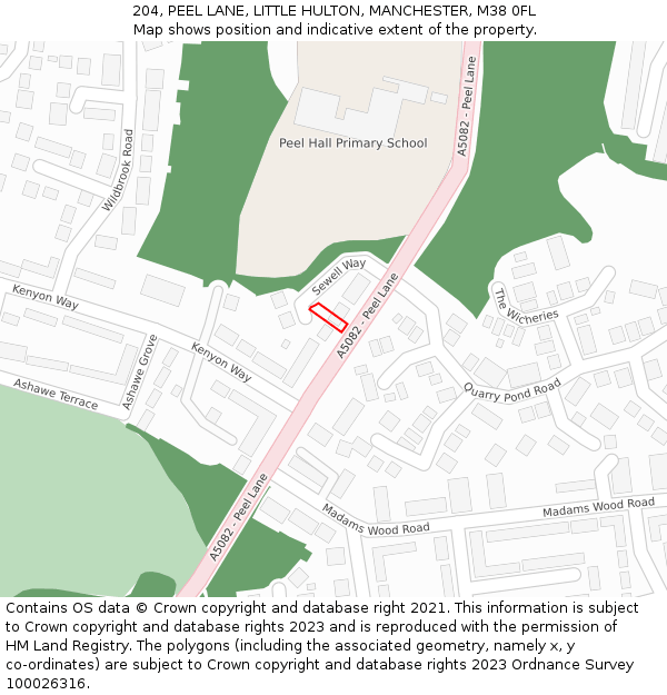 204, PEEL LANE, LITTLE HULTON, MANCHESTER, M38 0FL: Location map and indicative extent of plot