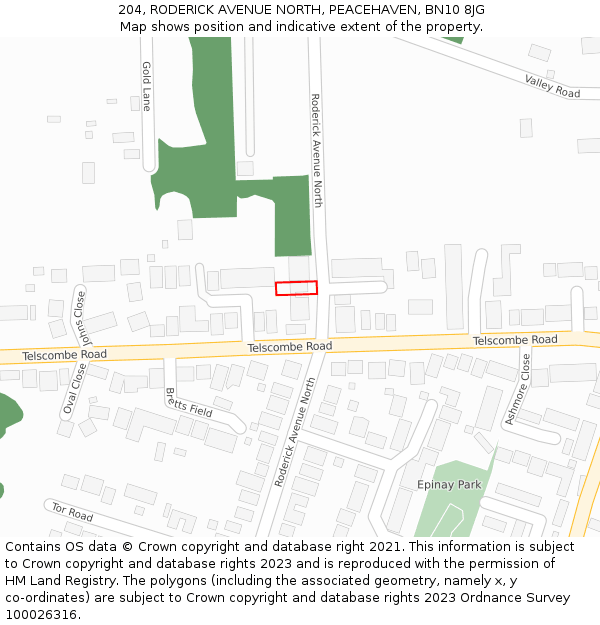 204, RODERICK AVENUE NORTH, PEACEHAVEN, BN10 8JG: Location map and indicative extent of plot