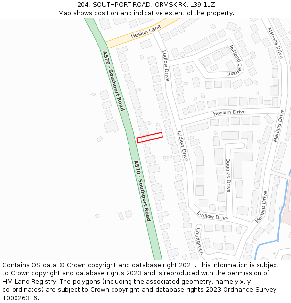 204, SOUTHPORT ROAD, ORMSKIRK, L39 1LZ: Location map and indicative extent of plot