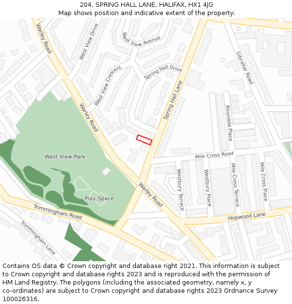 204, SPRING HALL LANE, HALIFAX, HX1 4JG: Location map and indicative extent of plot