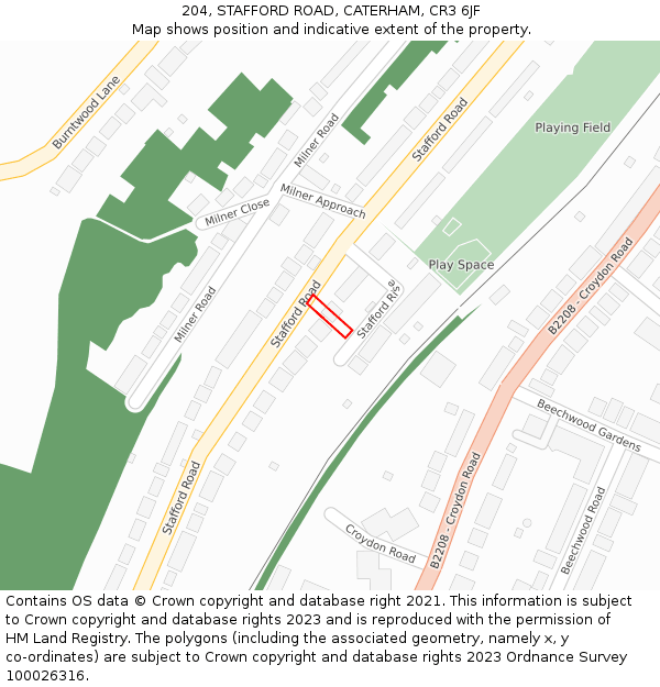 204, STAFFORD ROAD, CATERHAM, CR3 6JF: Location map and indicative extent of plot