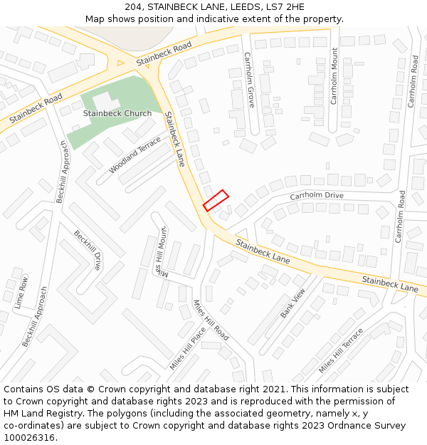 204, STAINBECK LANE, LEEDS, LS7 2HE: Location map and indicative extent of plot