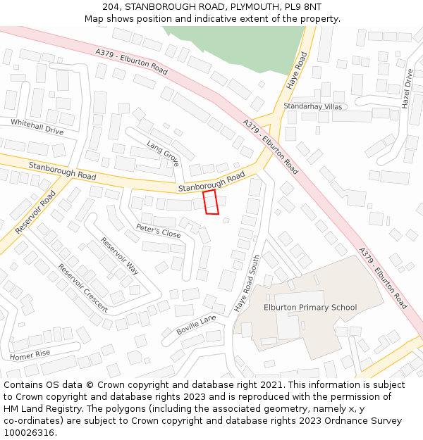 204, STANBOROUGH ROAD, PLYMOUTH, PL9 8NT: Location map and indicative extent of plot