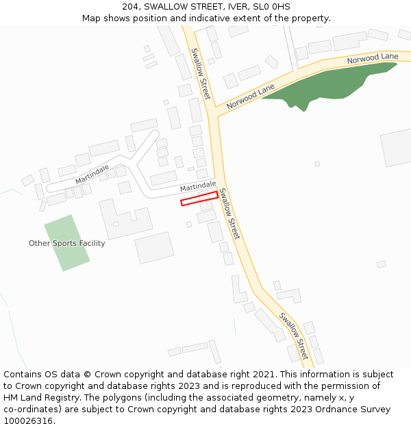 204, SWALLOW STREET, IVER, SL0 0HS: Location map and indicative extent of plot