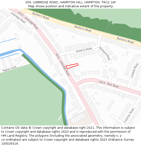 204, UXBRIDGE ROAD, HAMPTON HILL, HAMPTON, TW12 1AY: Location map and indicative extent of plot