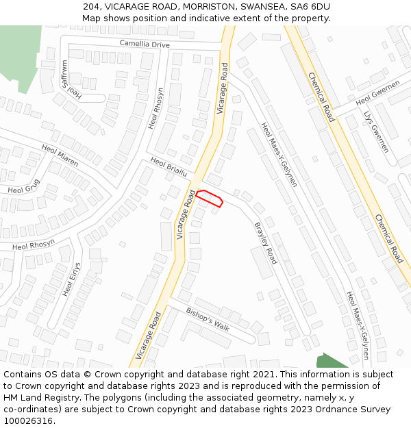 204, VICARAGE ROAD, MORRISTON, SWANSEA, SA6 6DU: Location map and indicative extent of plot