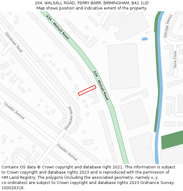 204, WALSALL ROAD, PERRY BARR, BIRMINGHAM, B42 1UD: Location map and indicative extent of plot