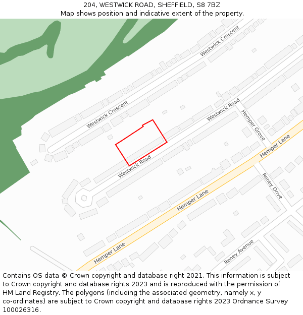 204, WESTWICK ROAD, SHEFFIELD, S8 7BZ: Location map and indicative extent of plot