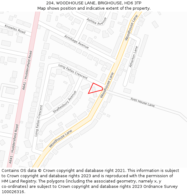 204, WOODHOUSE LANE, BRIGHOUSE, HD6 3TP: Location map and indicative extent of plot