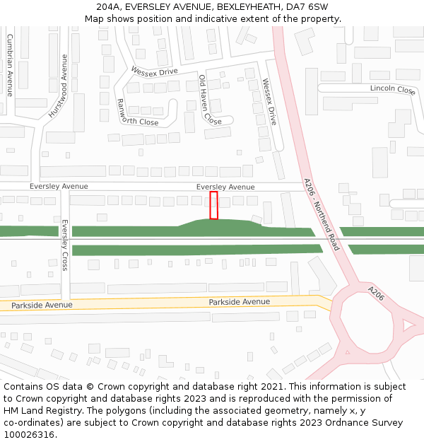 204A, EVERSLEY AVENUE, BEXLEYHEATH, DA7 6SW: Location map and indicative extent of plot