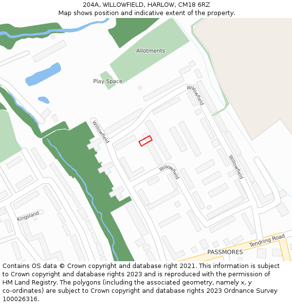 204A, WILLOWFIELD, HARLOW, CM18 6RZ: Location map and indicative extent of plot