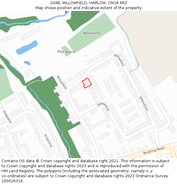 204B, WILLOWFIELD, HARLOW, CM18 6RZ: Location map and indicative extent of plot