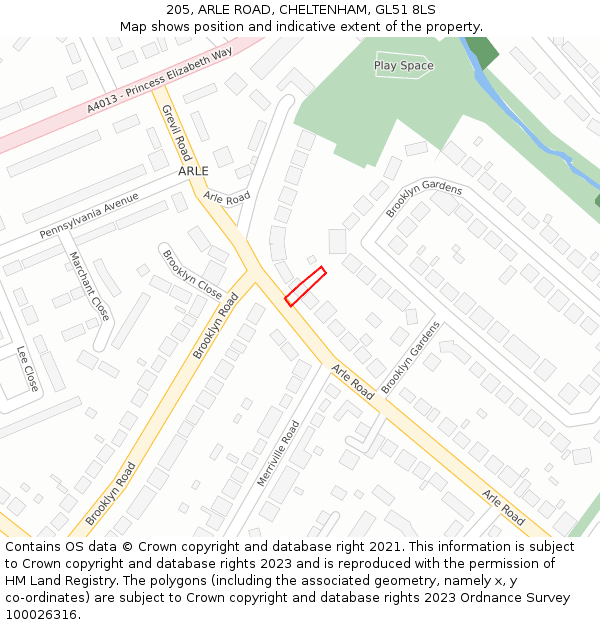 205, ARLE ROAD, CHELTENHAM, GL51 8LS: Location map and indicative extent of plot