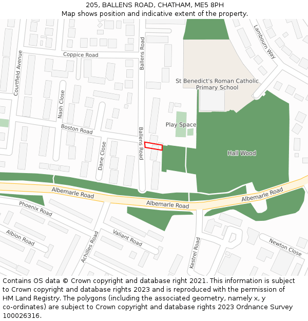 205, BALLENS ROAD, CHATHAM, ME5 8PH: Location map and indicative extent of plot