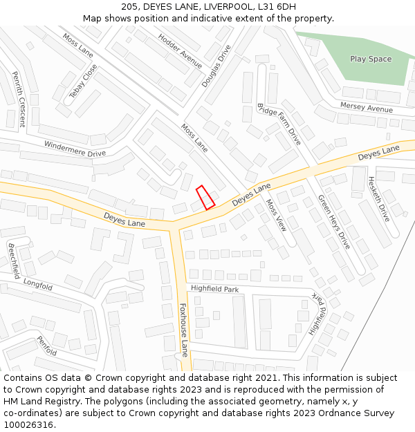 205, DEYES LANE, LIVERPOOL, L31 6DH: Location map and indicative extent of plot