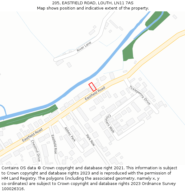 205, EASTFIELD ROAD, LOUTH, LN11 7AS: Location map and indicative extent of plot