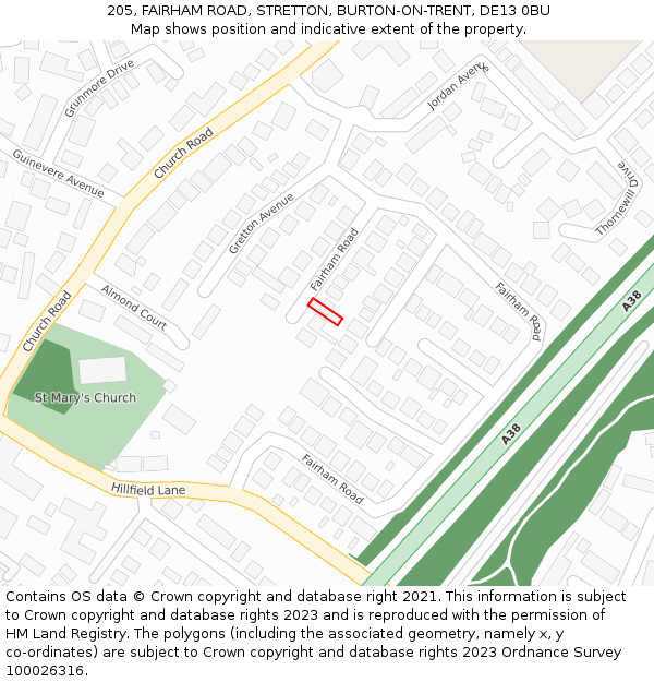 205, FAIRHAM ROAD, STRETTON, BURTON-ON-TRENT, DE13 0BU: Location map and indicative extent of plot