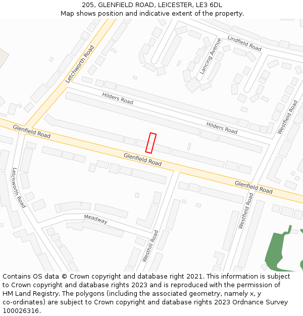 205, GLENFIELD ROAD, LEICESTER, LE3 6DL: Location map and indicative extent of plot