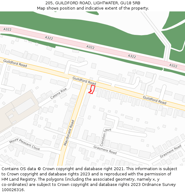 205, GUILDFORD ROAD, LIGHTWATER, GU18 5RB: Location map and indicative extent of plot